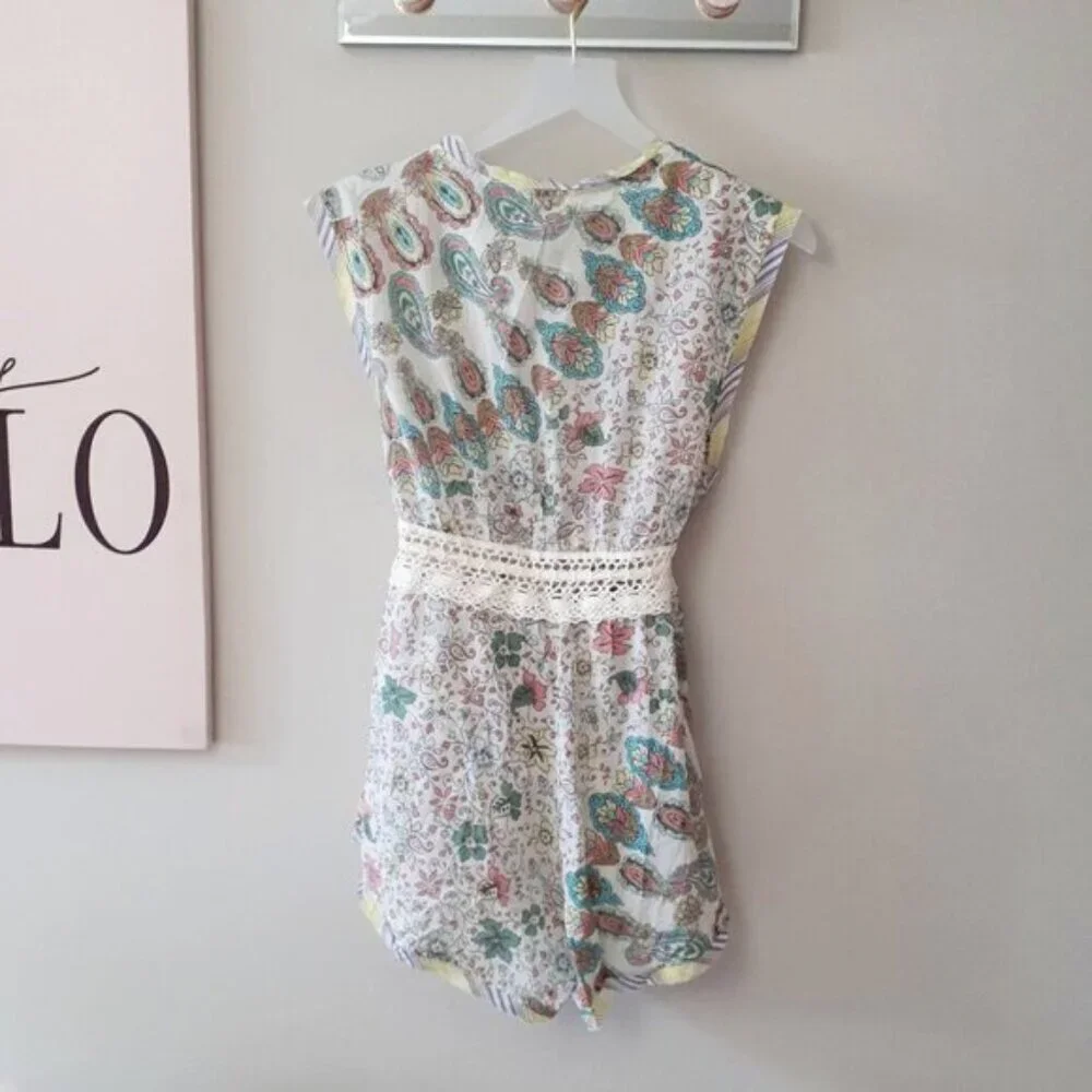 NWT Free People Watching Waves printed cotton macrame detail romper XS - Picture 12 of 14
